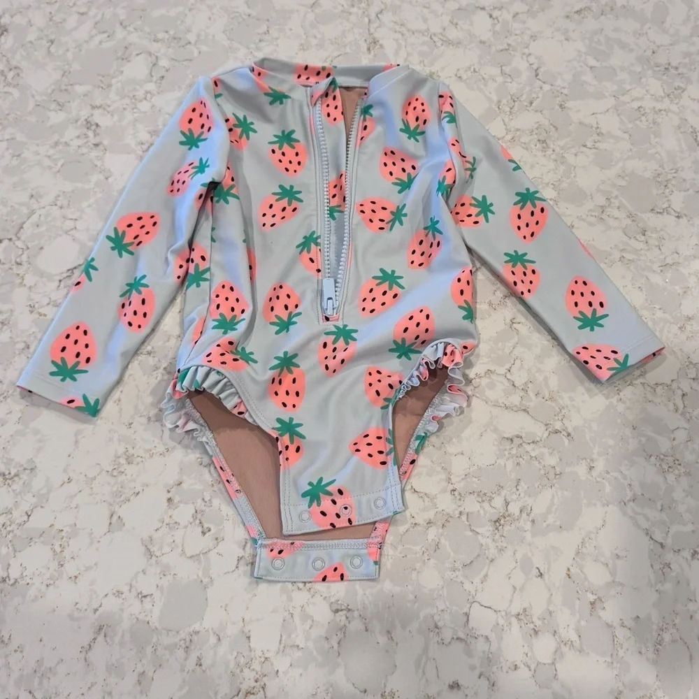 Old Navy 12-18M Strawberry Print Long Sleeve Swimsuit